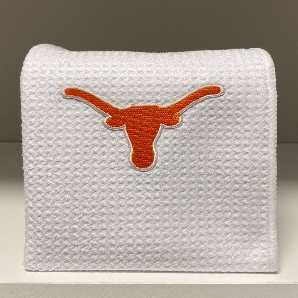 Texas Longhorns Golf Towel, 12 x 20, with carabiner, White